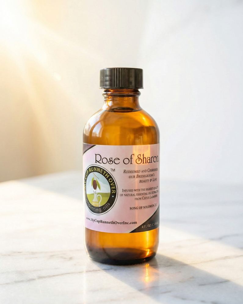 Rose of Sharon Anointing Oil bottle - symbol of beauty and glory in Christ by My Cup Runneth Over