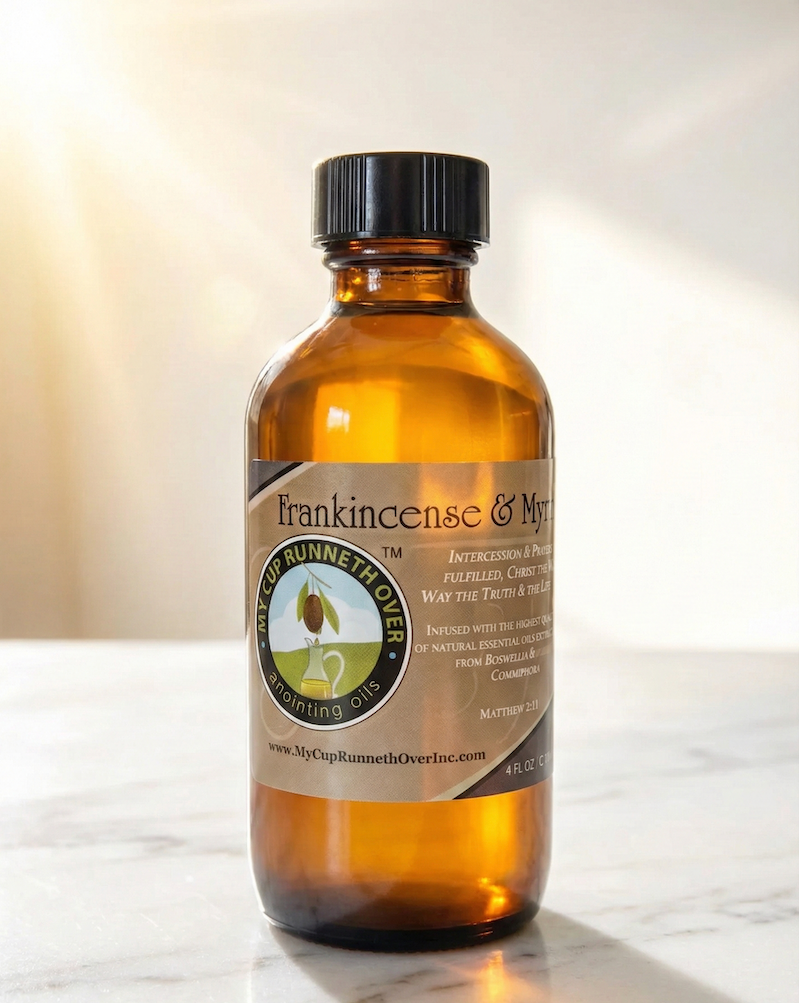 Frankincense and Myrrh Anointing Oil bottle - sacred biblical fragrance for prayer and worship by My Cup Runneth Over